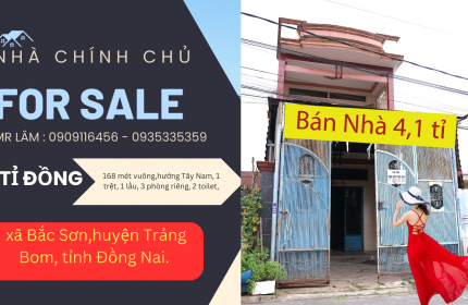 Bán nhà 4,1 tỉ;diện tích 168 mét vuông,hướng Tây Nam